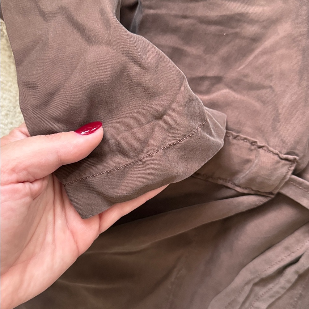 NEW- Unsubscribed 100% Silk Brown Long-Sleeve Jumpsuit - Picture 4 of 12